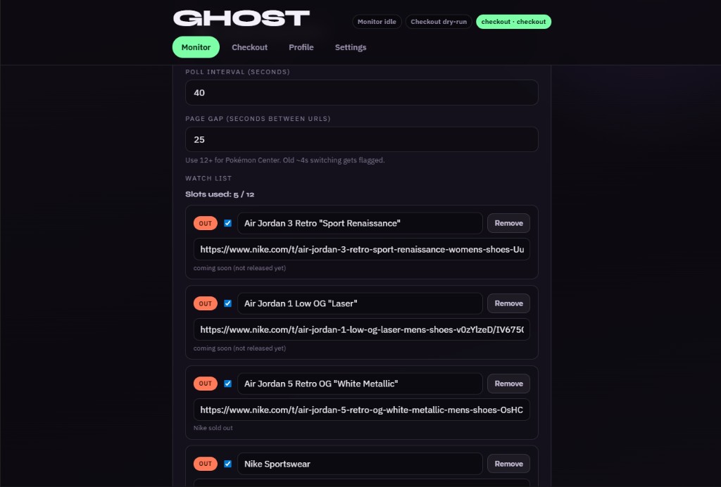 Ghost Monitor watch list entries