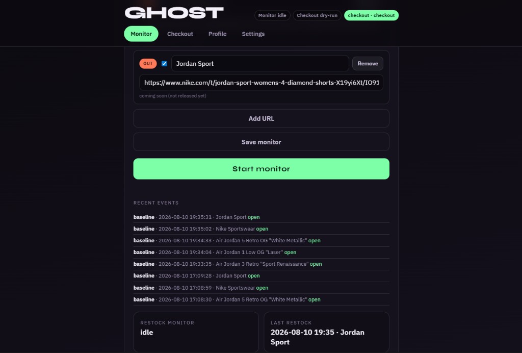 Ghost Monitor save start and recent events
