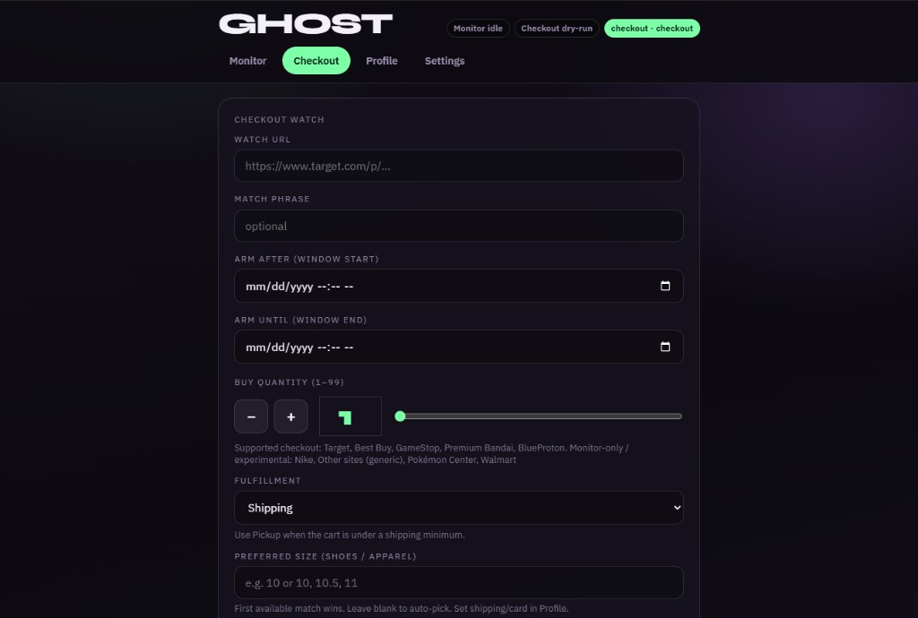 Ghost Checkout watch fields