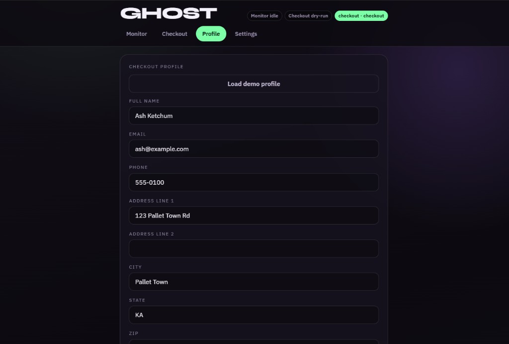 Ghost Profile shipping fields